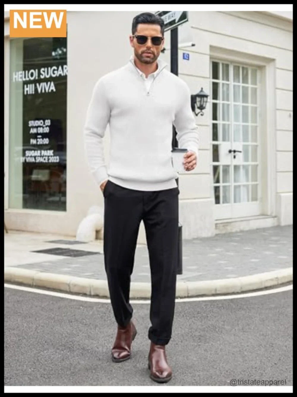 Men's Slim Fit Quarter Zip Mock Neck Sweater Long Sleeve Knitted Pullover